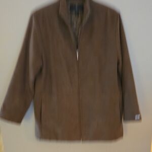 London Fog Womens All Weather Tan Suede Full Zip Mid Length Jacket Sz Med